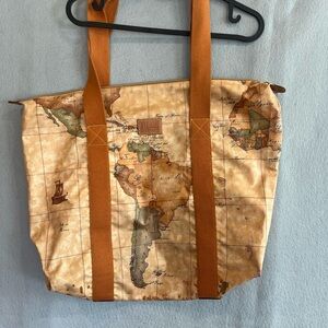 Alviero Martini 1A Classe Geo Classic print Canvas Tote Bag Map Tan